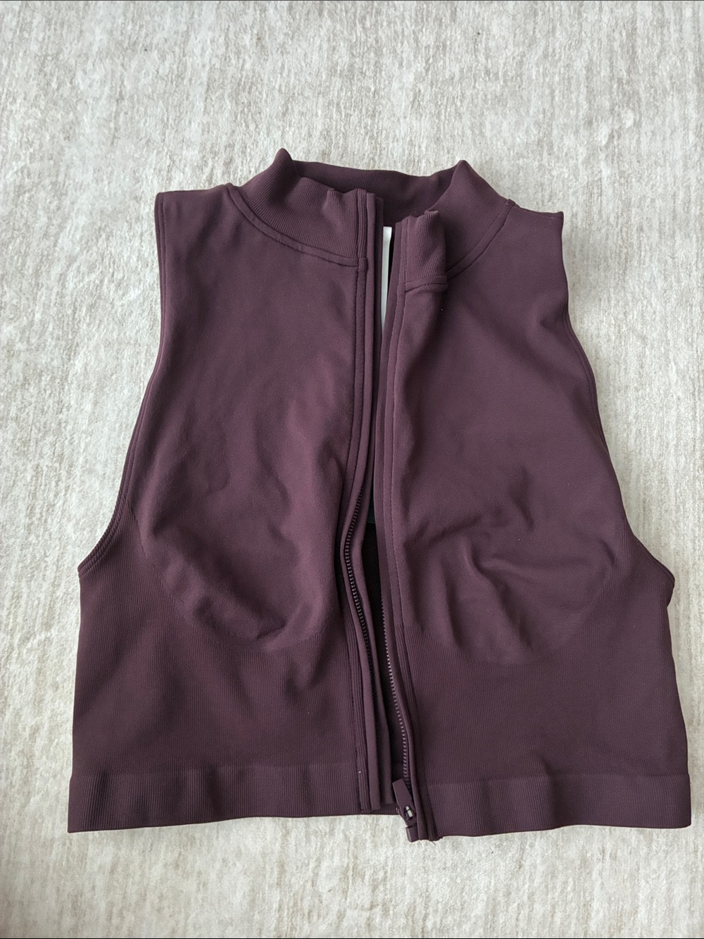 Fabletics Zip-Front Sleeveless Crop Top in Plum